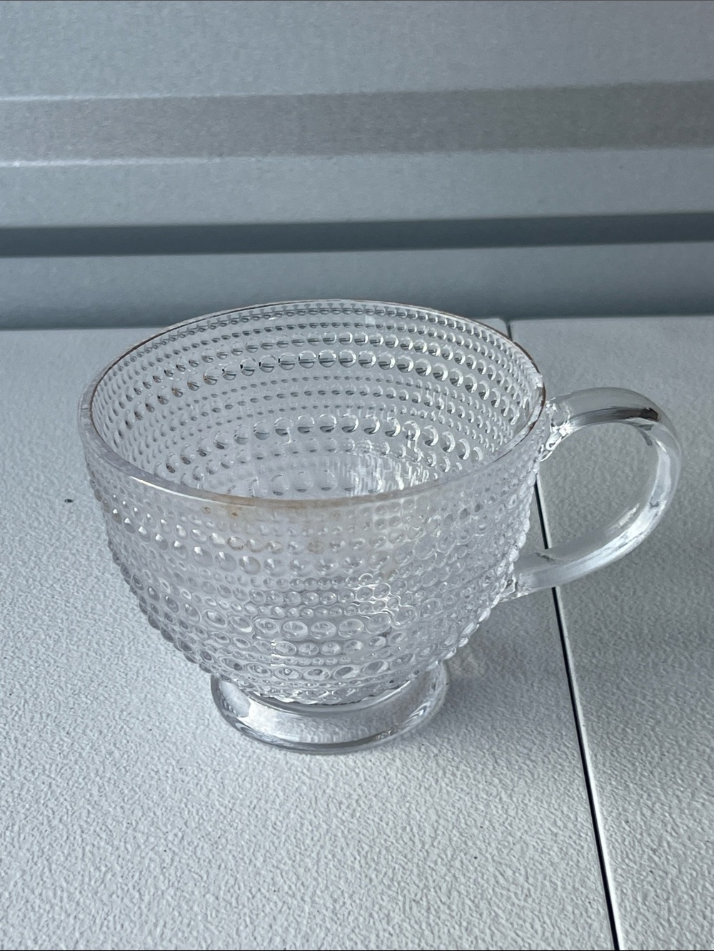 Clear Textured Glass Tea Cup - Elegant Hobnail Design z13